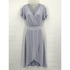 Caution to the Wind Dress Small Blue White Stripe Maxi V Neck Short Sleeve